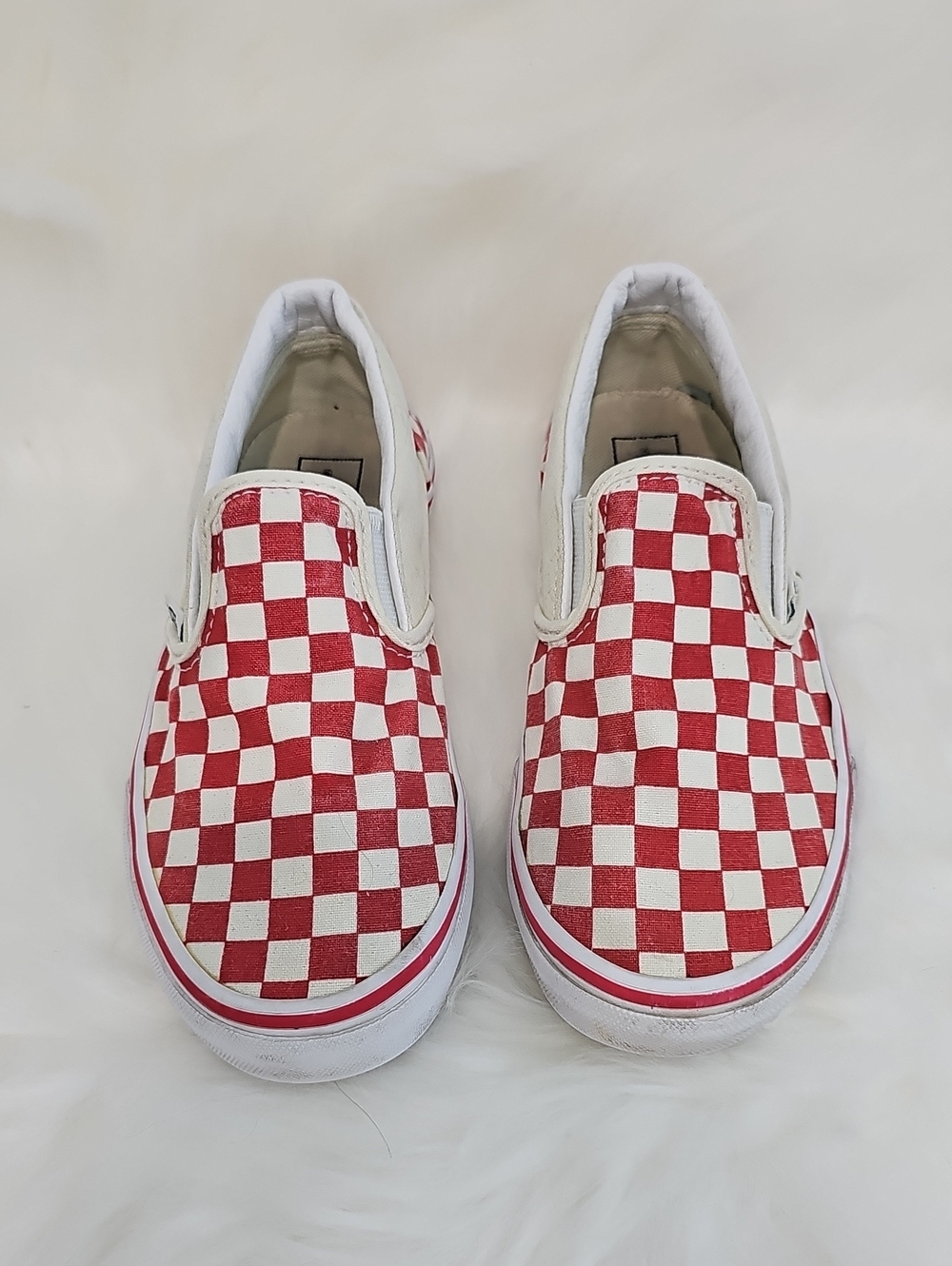 Vans Kids Red and White Checker Slip-On Sneakers Sz 3